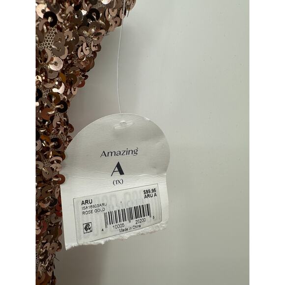 Arula Rose Gold Pink Sequin Maxi Skirt Stretch Elastic‎ Waist Women Size 1X NWT - Picture 6 of 8